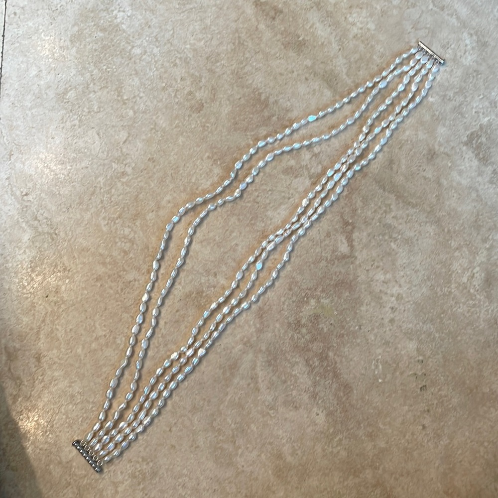 5 strand freshwater (faux) pearl necklace with bar rod clasp